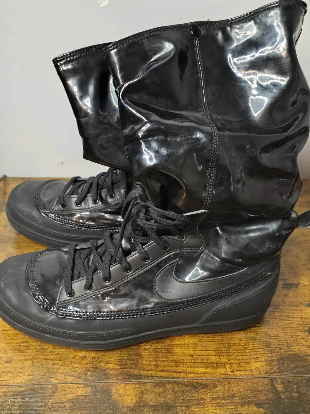 Nike Storm Warrior Hi Waterproof Rain Boots - Black Patent - Size 10